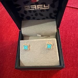 EFFY Yellow Gold, Turquoise and Diamond Stud Earrings